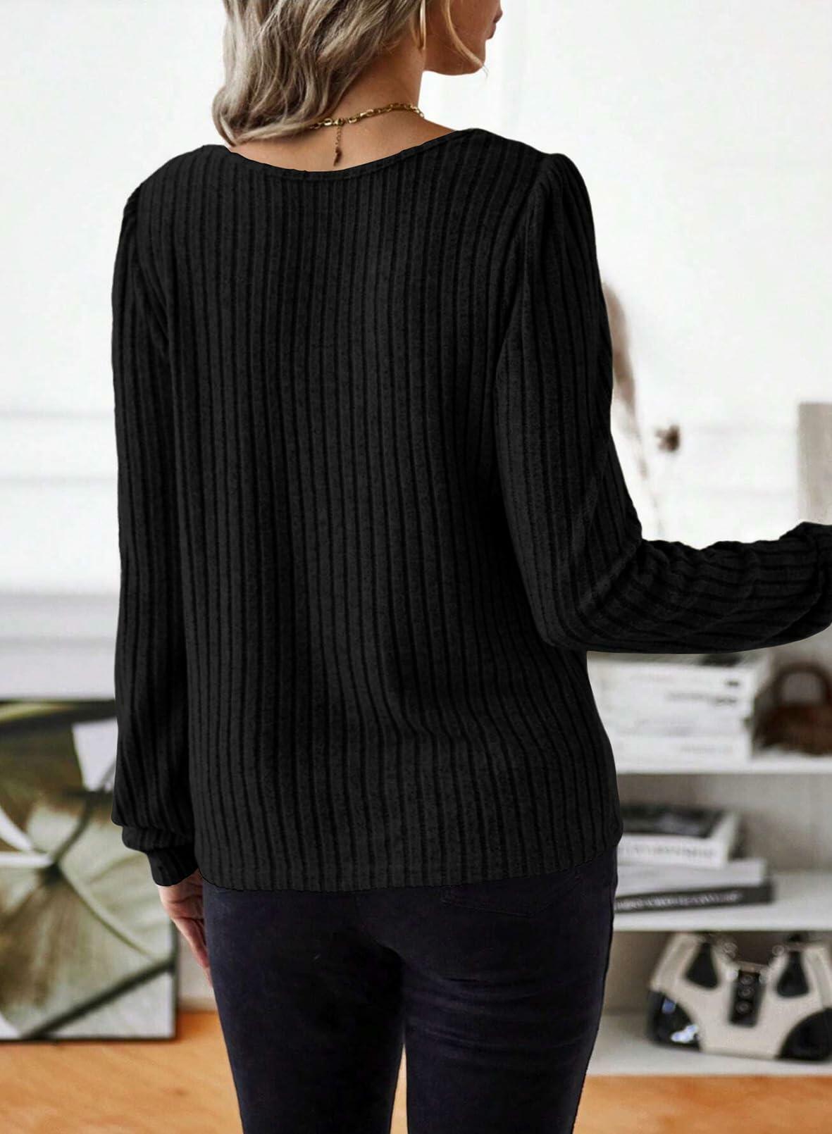Samefar Womens Black Long Sleeve Tunic Top Small Stretchy Knit Lightweight