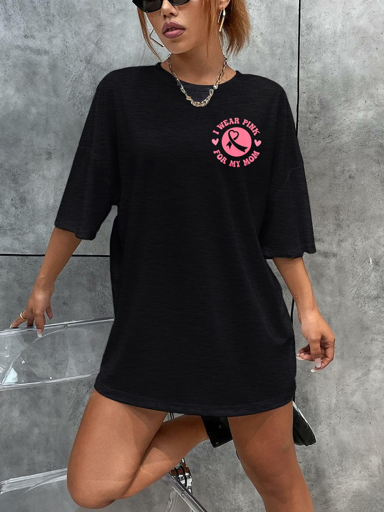 FASHGL I Wear Pink for My Mom T-Shirt Women Breast Cancer Awareness Light Pink S