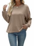 Nfsion Womens Ribbed Long Sleeve Crewneck Soft Top Khaki Size S