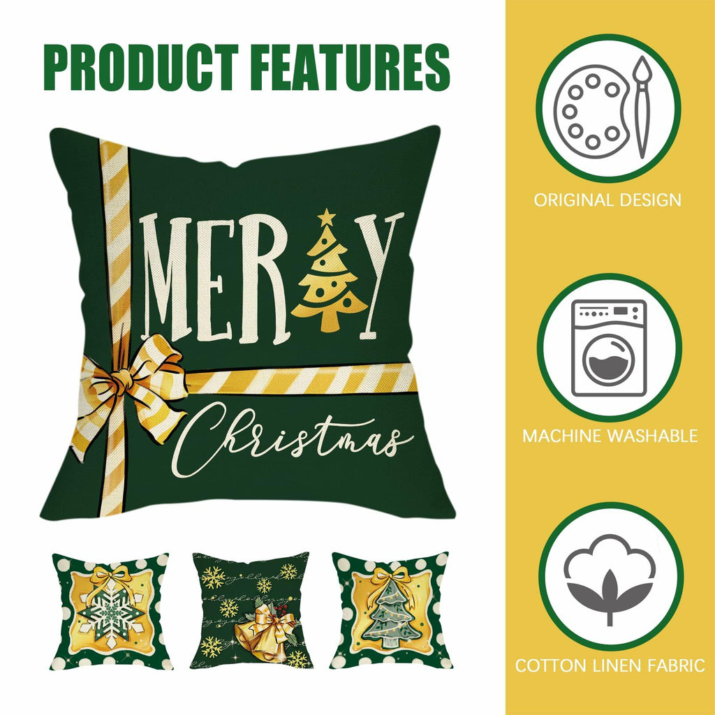 Fahrendom 4-Pack 16x16 Red Green Xmas Tree Snowflake Outdoor Pillow Covers