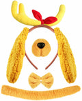 PAJXNJC Deer Antler Headband Set Yellow Christmas Party Favors Nose Bow Tail
