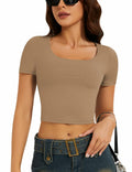 LOMON Women's Slim Fit Scoop Neck Short Sleeve T-Shirt Gray Blue Size L