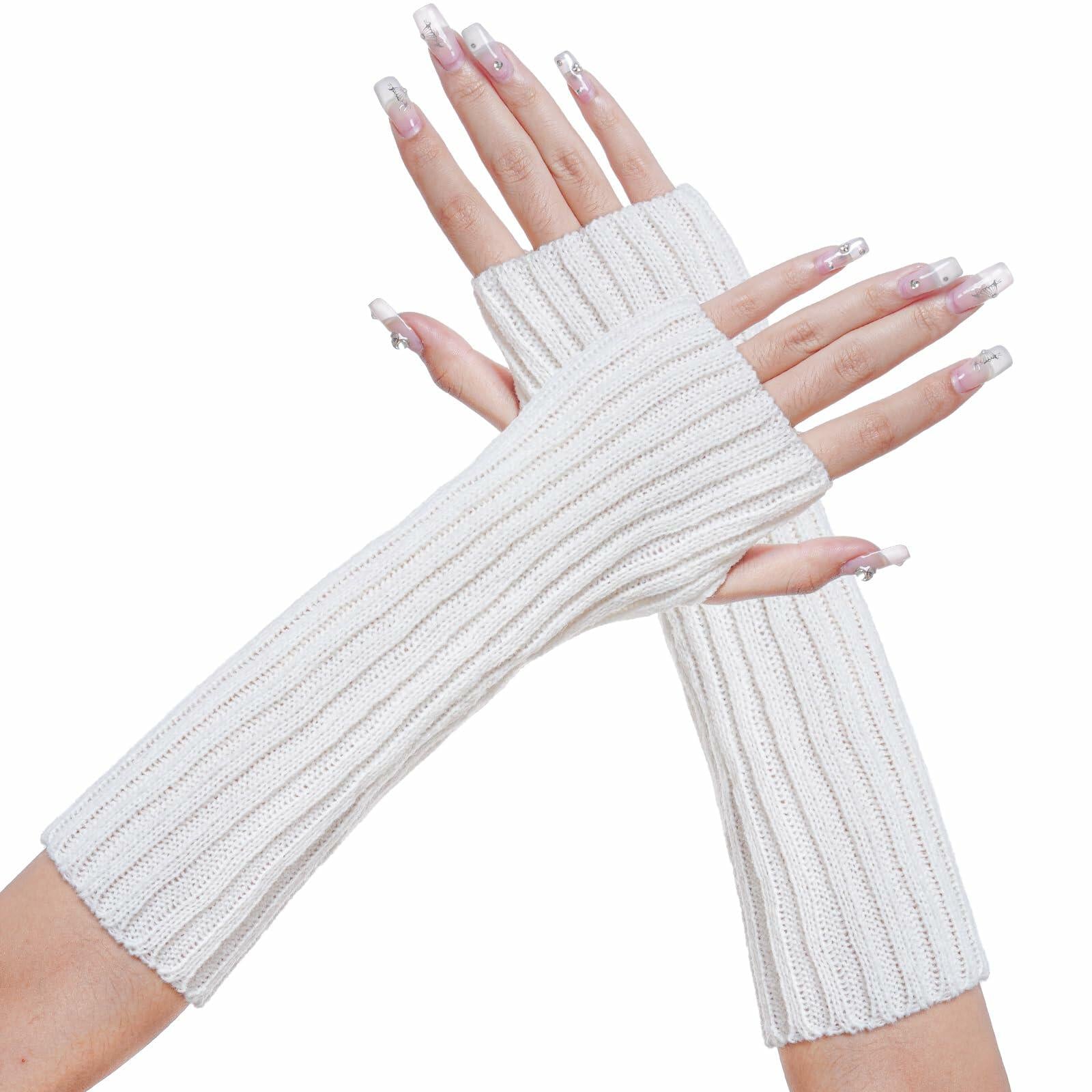 Hmxpls Knitted Kawaii Arm Warmers Wrist Warmers Women White