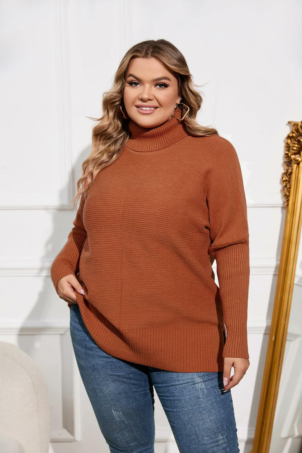 Hanna Nikole Plus Size Cowl Neck Sweater Long Sleeve Orange Size 16