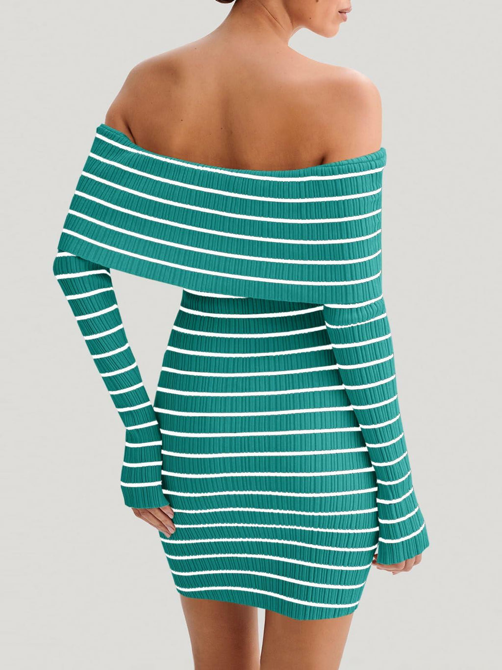 Wenrine Womens Off Shoulder Knit Mini Dress Blue Long Sleeve Size M