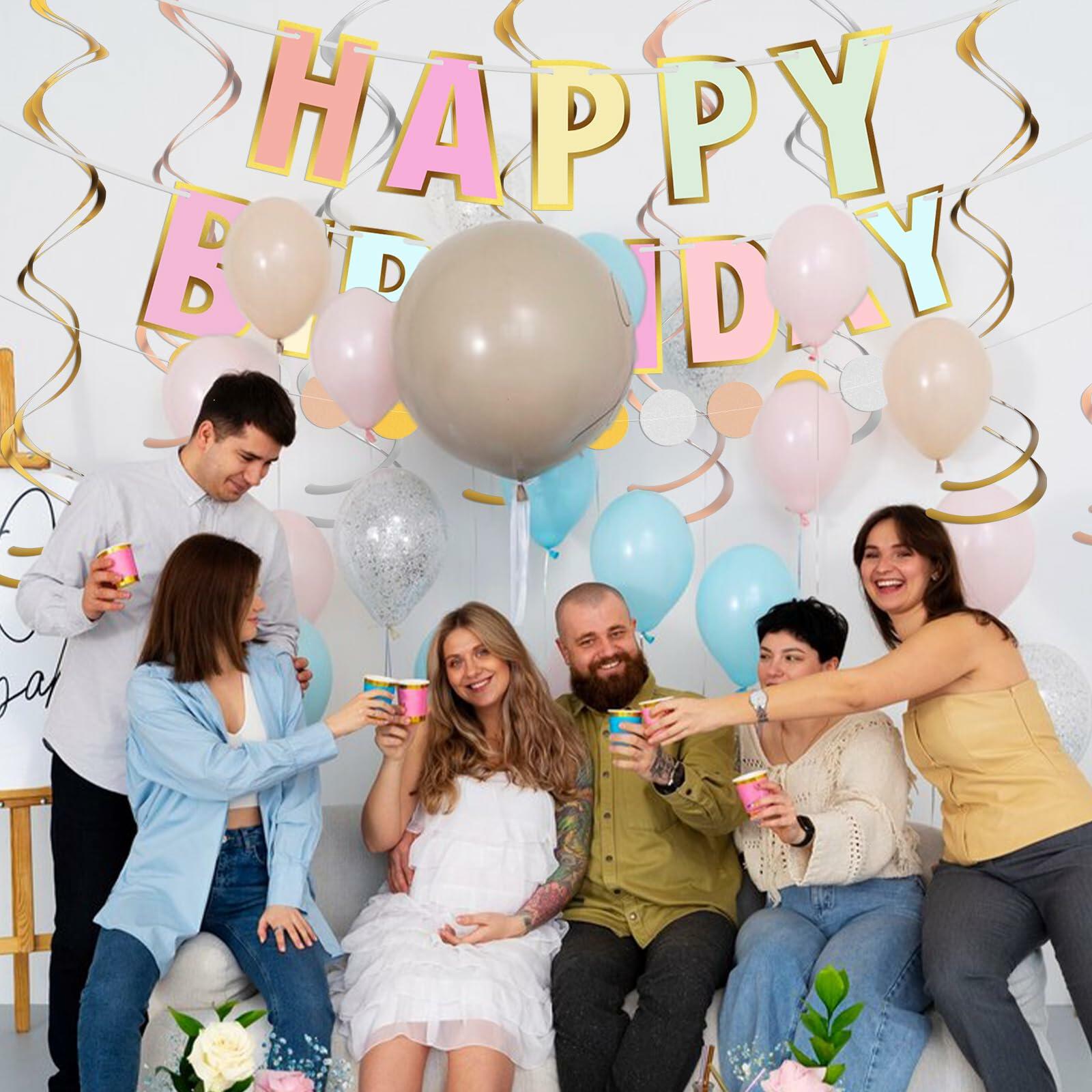 Pastel Happy Birthday Banner Macaron Garland 18pcs Rainbow Colors Decor