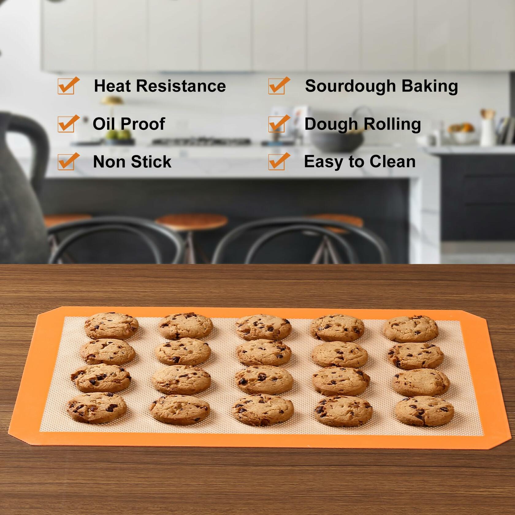 Colorful Silicone Baking Mat Non Stick Food Safe Reusable 3 Pk Orange Blue Green