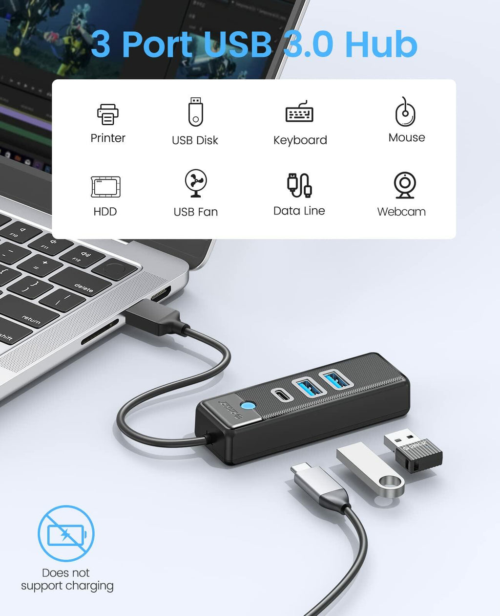 ORICO USB C Hub 3 Ports USB 3.1 to USB 3.0 Adapter Pink with 0.5ft Cable