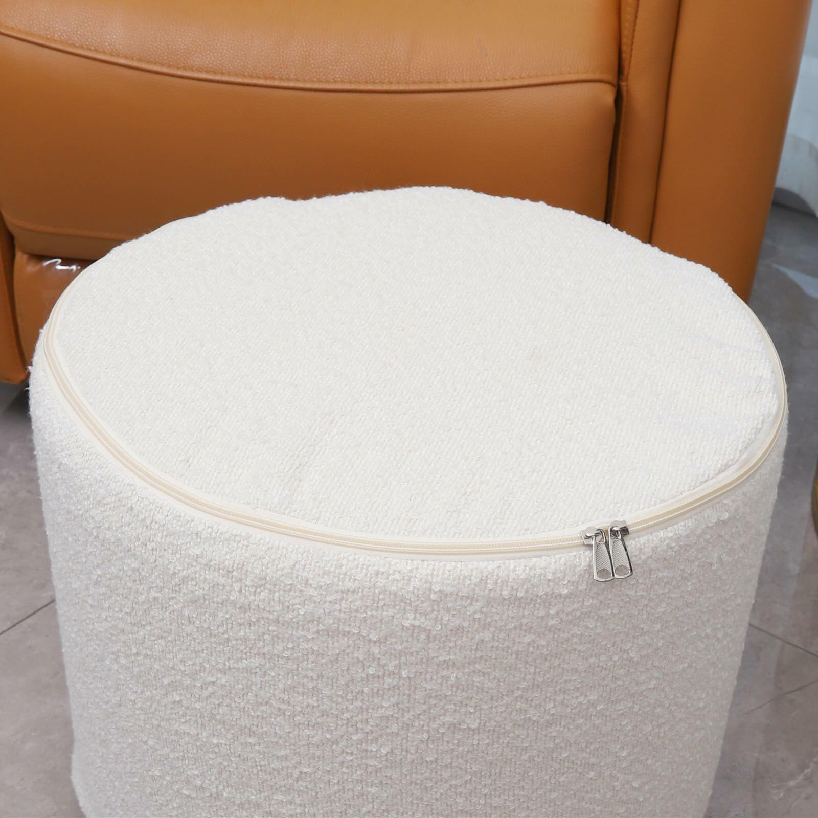 Flower Pouf Ottoman Full Foam 18x15 Inch Ivory Black Floor Pouf