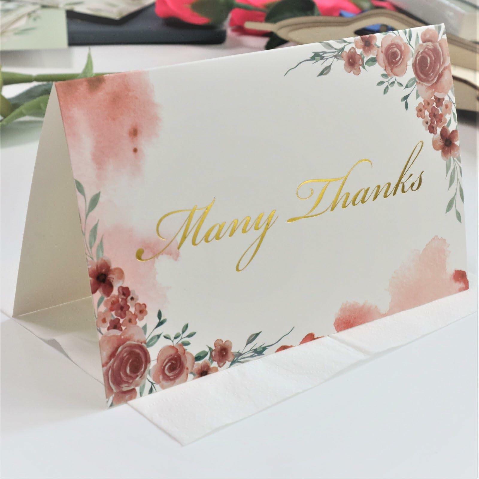 TOPJING 24 Heavy Duty Thank You Cards with Envelopes Gold Foil 4.15x6.5 Inch