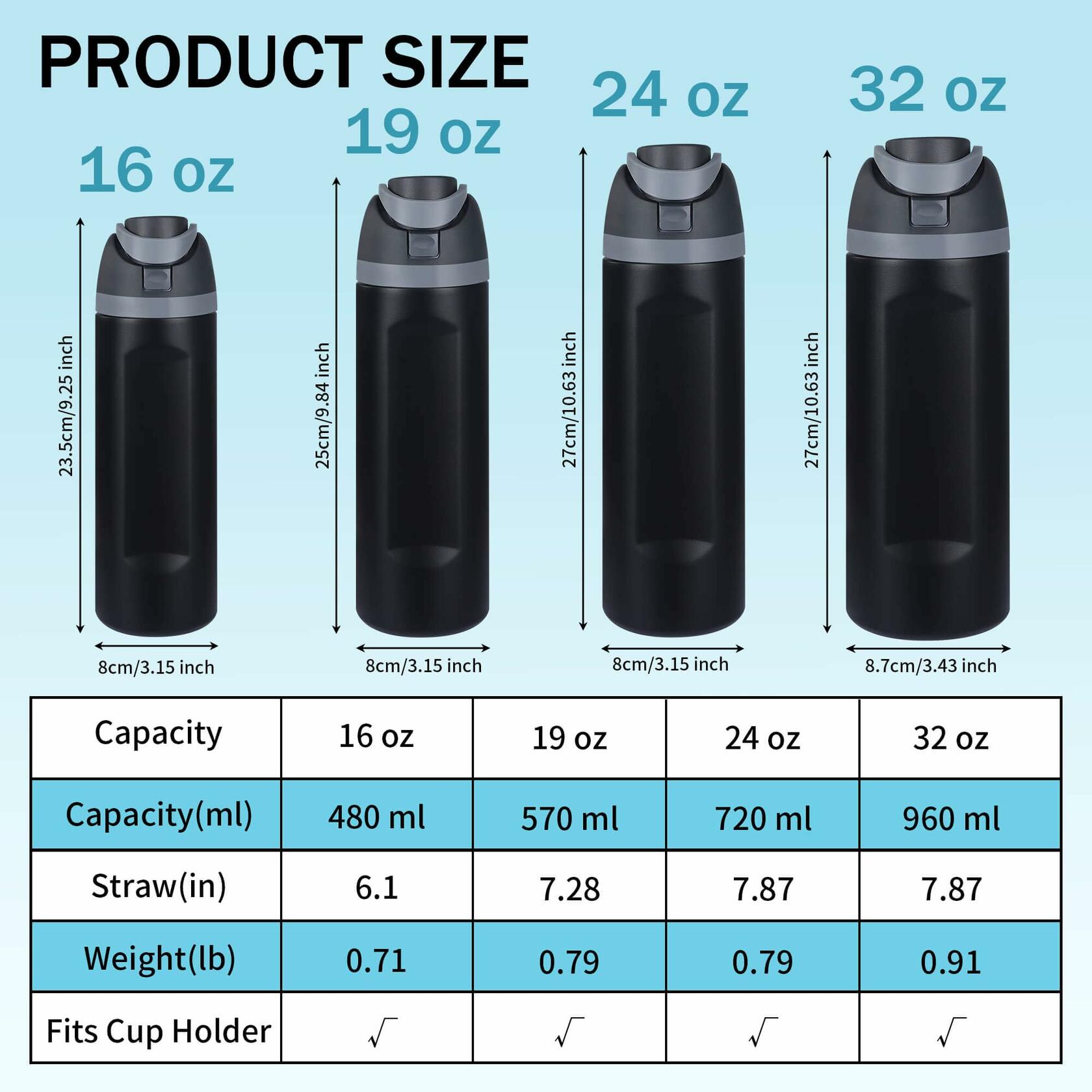 Sports Water Bottle 1L Leakproof Portable Black Gym Outdoor Travel