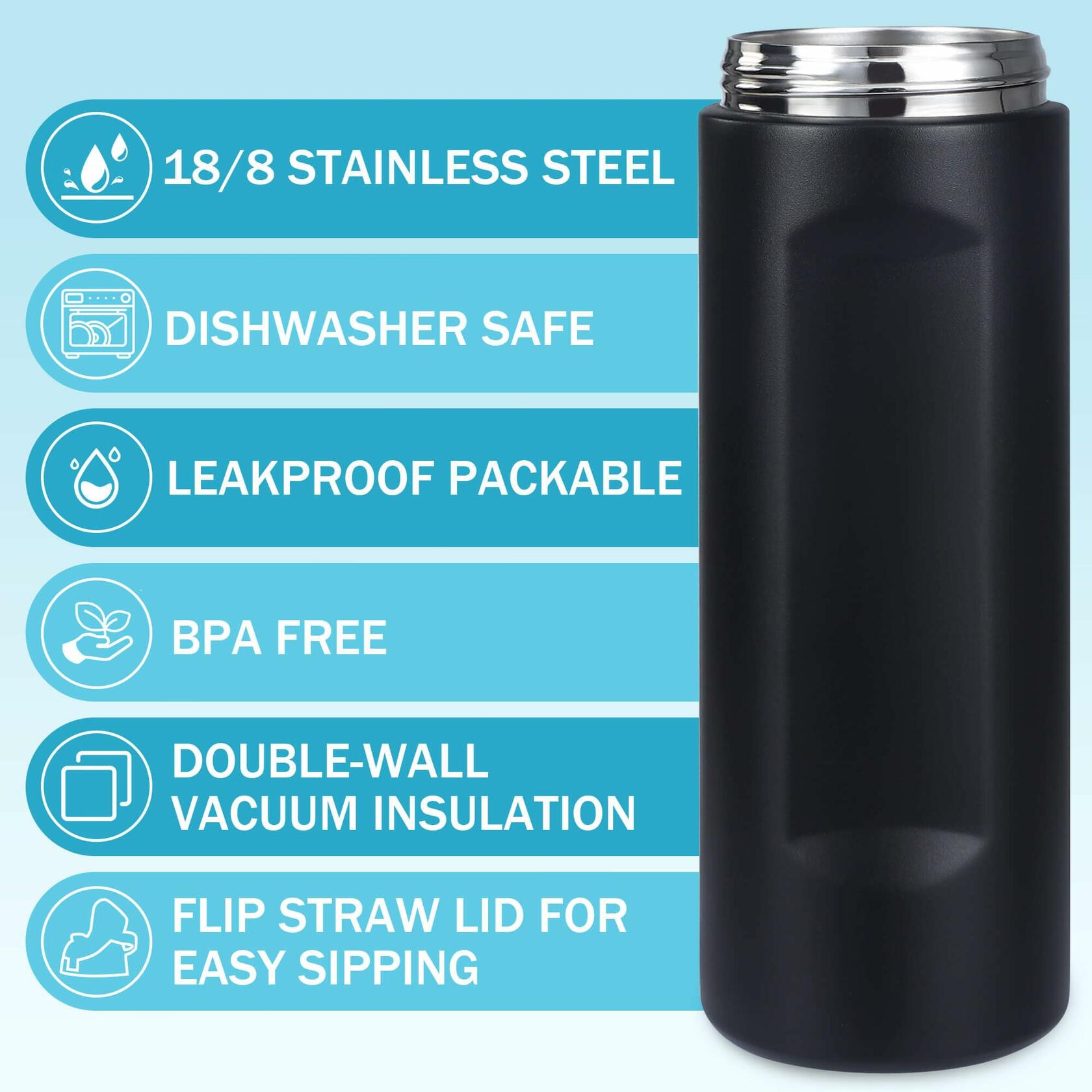 Sports Water Bottle 1L Leakproof Portable Black Gym Outdoor Travel