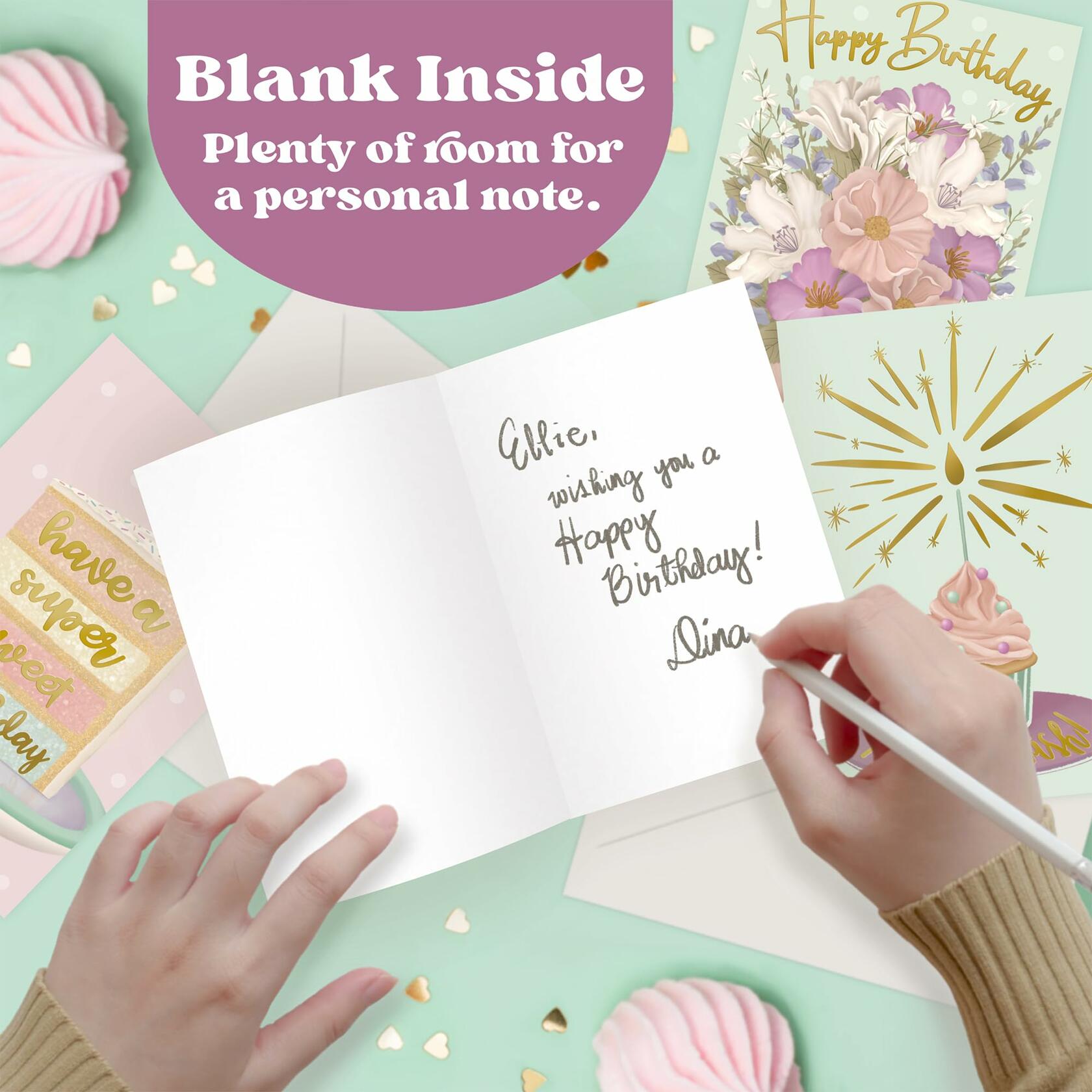 Birthday Cards Assortment Women Gold Foil 4x6 Envelopes 24 Pack