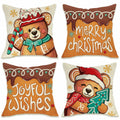 Fahrendom Christmas Bear Deer Throw Pillow Covers 18x18 Set of 4 Pink
