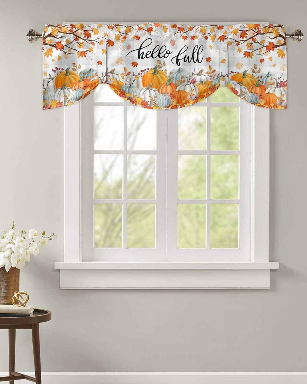 RisQiten Hello Fall Tie Up Valance Curtains Orange 60x18