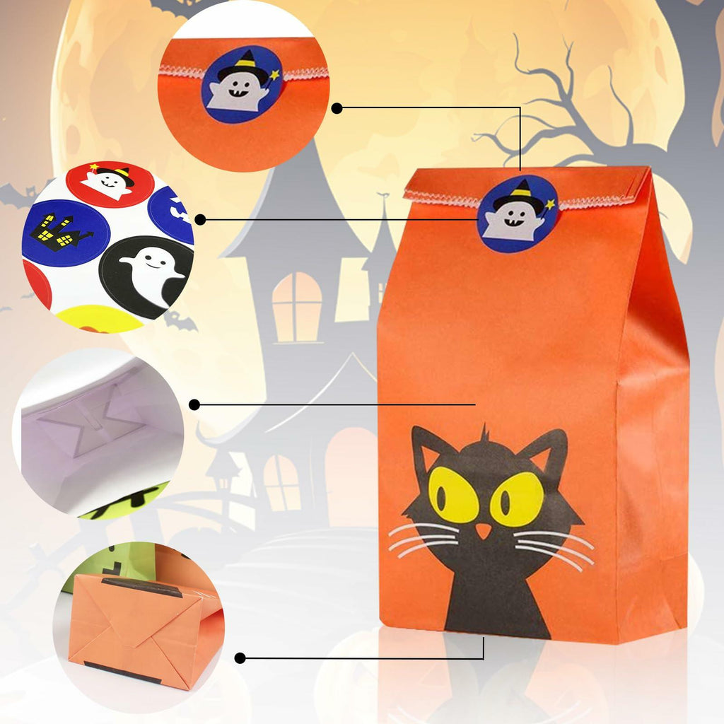 Mucinia Halloween Candy Bags & Stickers Paper Goodie Bags 60PCS Party Favors