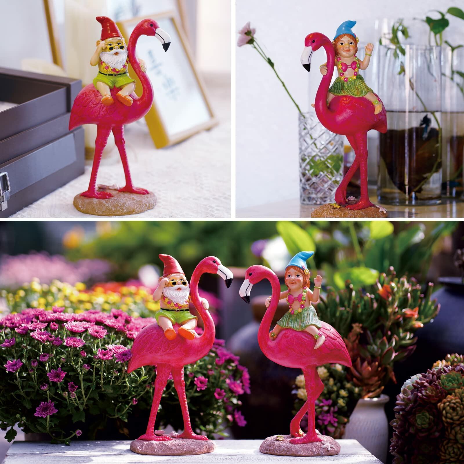 Goodeco Gnome and Flamingo Garden Statue - 6 * 11 Inch (Lady)