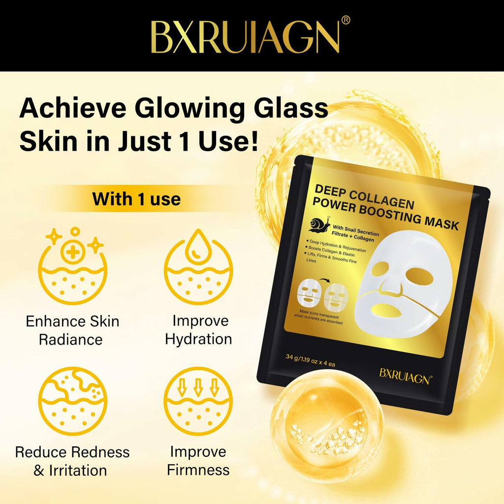 BestBy01/28 BXRUIAGN Snail Mucin Face Mask 96 Hydrogel Korean Skin Care 4pcs