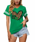 Womens St Patricks Lucky Clover T Shirt Short Sleeve Leopard Green Size S