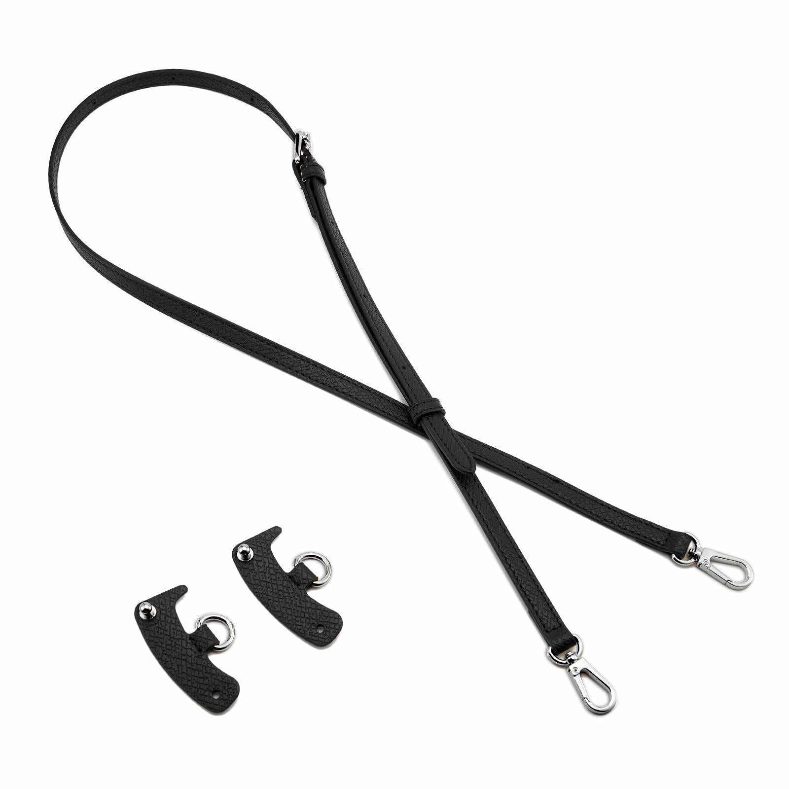 DEVPSISR Leather Adjustable Purse Strap for Longchamp Handbag Black Silver