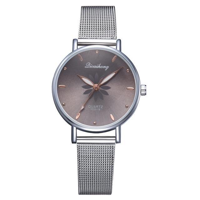 Women's Stylish Elegant Watch With Braided Steel Bracelet With Shiny Background Unique Design Perfect Gif