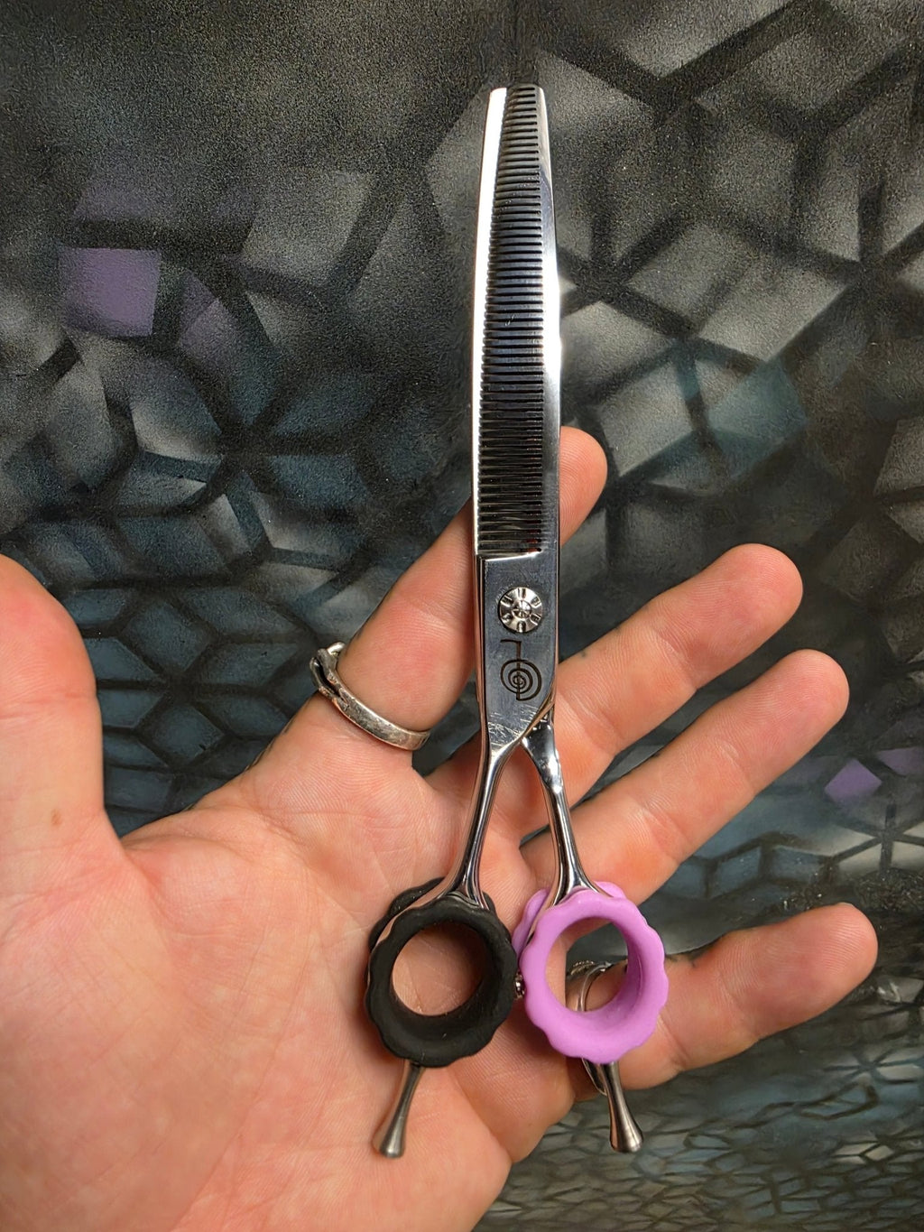 Reiki Shears - Left-Handed Curved Thinner - Southpaw Signature by Cat The Dog Groomer