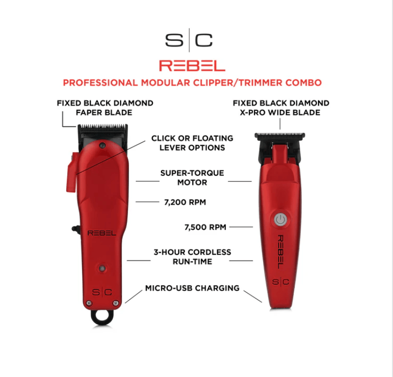 StyleCraft Super-Torque Modular Rebel Clipper & Trimmer Combo Set - Red (SC203)