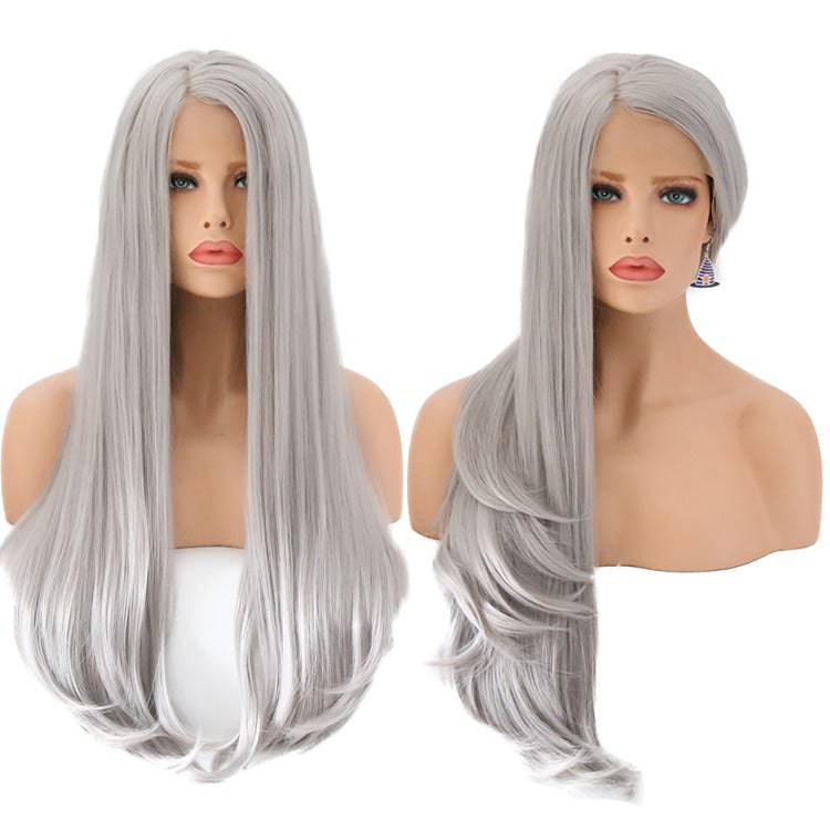 VIP Extensions Silver Grey Straight Synthetic Lace Front Wig, Style 053
