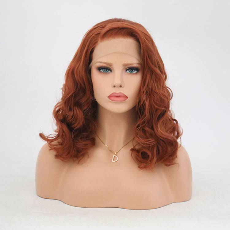 VIP Extensions Copper Red Body Wave Bob Synthetic Lace Front Wig, 14", Color 350 (56)