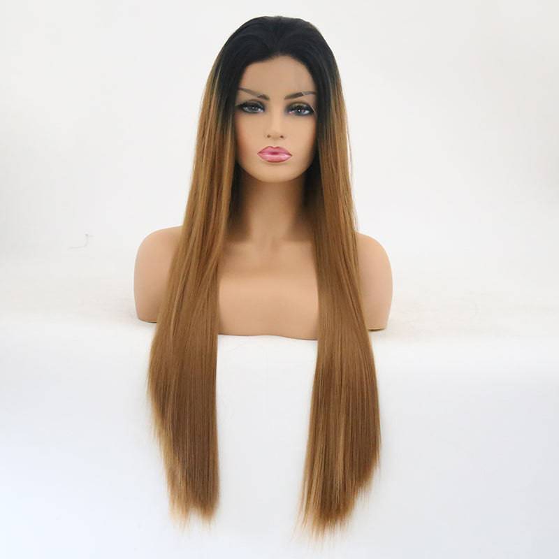 VIP Extensions Off Black to Light Auburn Straight Synthetic Lace Front Wig, Style 24