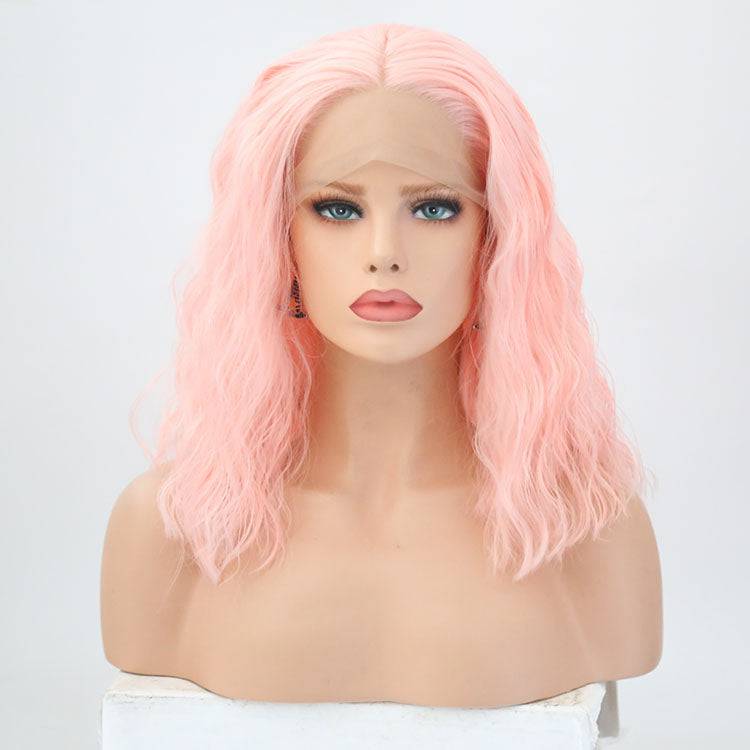 VIP Extensions Light Pink Water Wave Bob Synthetic Lace Front Wig (69)