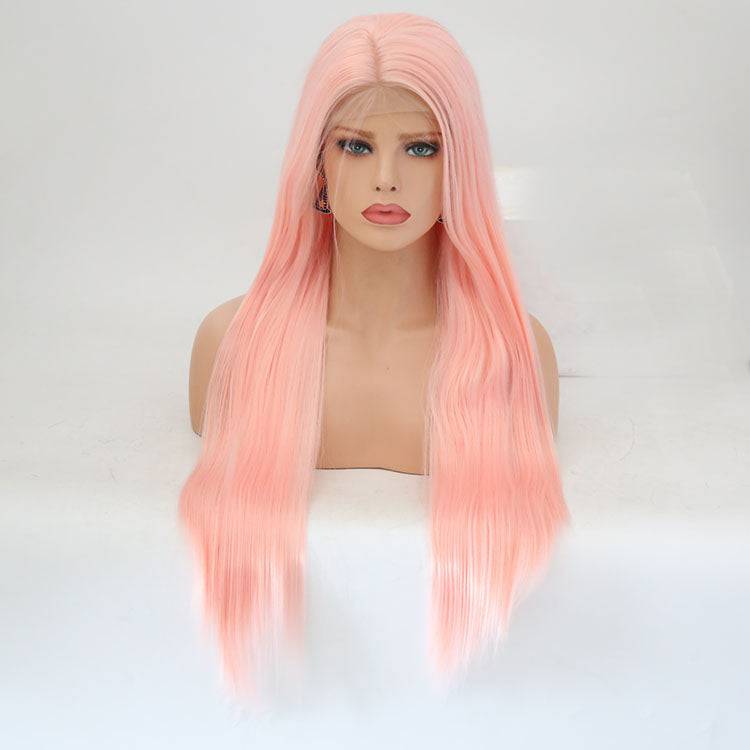 VIP Extensions Peach Pink Straight Synthetic Lace Front Wig, 24", Color 2335 (74)