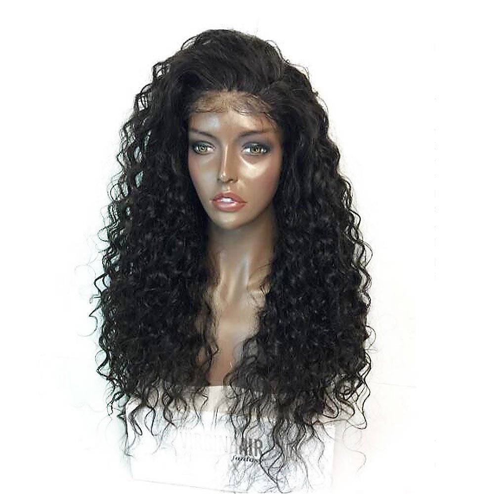 VIP Extensions Off Black Deep Curly Synthetic Lace Front Wig, 24", Color 1B (30)