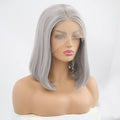 VIP Extensions Silver Grey Straight Bob Synthetic Lace Front Wig, 14", Color 0906 (33)