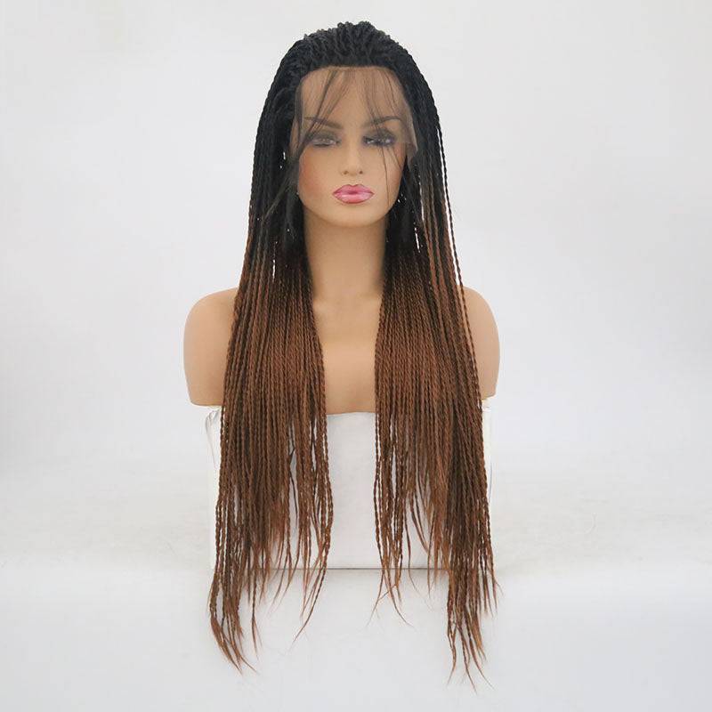 VIP Extensions Off Black to Light Auburn Braided Synthetic Lace Front Wig, 24", Color T1B/30